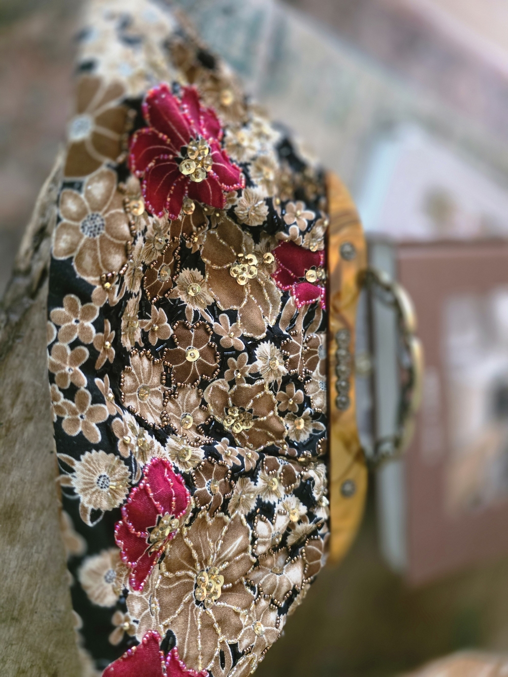 Source Unknown Embroidered Floral Clutch in Black, Brown & Pink - Picture 2 of 3